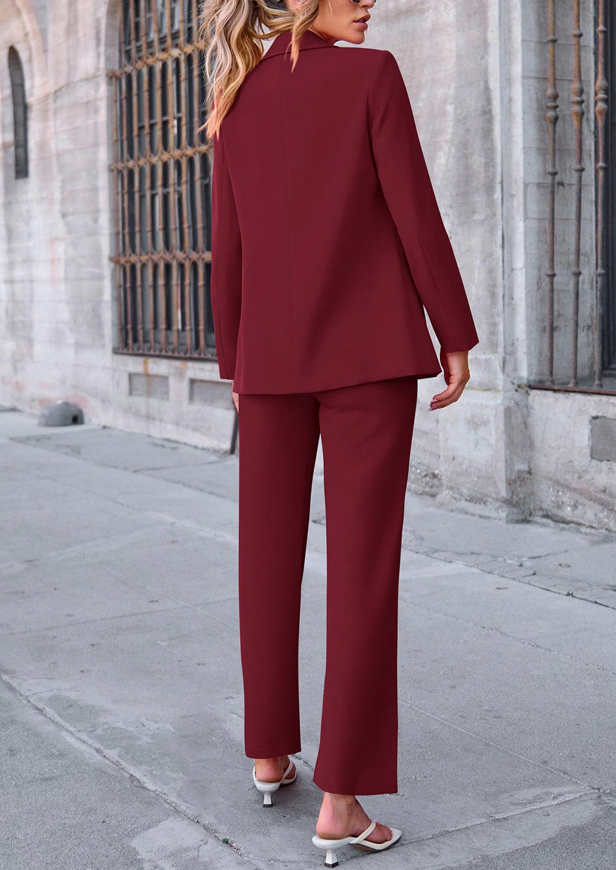 Business Casual Jacket Wide Leg Pants 2 Piece Blazer Sets