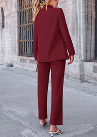 Business Casual Jacket Wide Leg Pants 2 Piece Blazer Sets