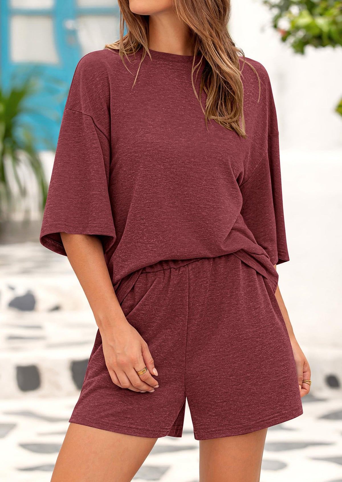 Short Sleeved Top And Casual Shorts 2-Piece Set With Pockets