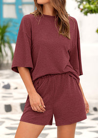 Short Sleeved Top And Casual Shorts 2-Piece Set With Pockets