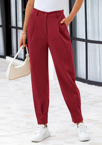 Summer High Waisted Ankle Length Trouser Slacks With Pockets
