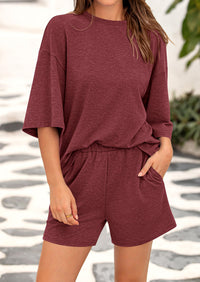 Short Sleeved Top And Casual Shorts 2-Piece Set With Pockets