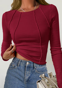 Long Sleeved Crop Exposed Casual T-Shirt