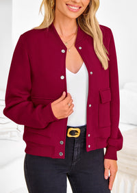 Casual Long Sleeve Button up Lightweight Varsity Bomber Jackets