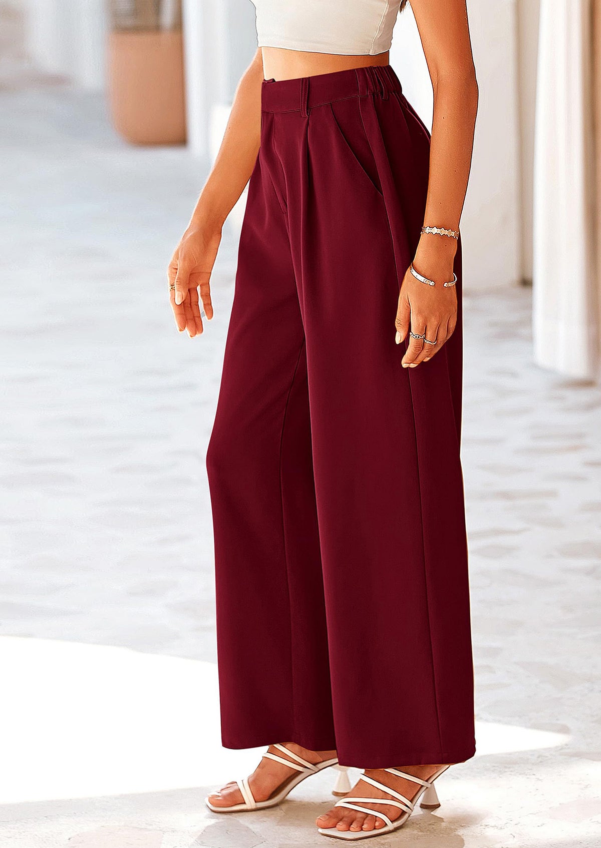 Casual Wide Leg High Elastic Waisted Long Work Pants