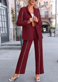 Business Casual Jacket Wide Leg Pants 2 Piece Blazer Sets