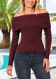 Off-Shoulder Y2K Long Sleeve Ribbed Knit Fitted Sweaters