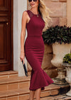 PRETTYGARDEN Women's Sleeveless Midi Bodycon Formal Dress Ruffle Mermaid Hem Elegant Cocktail Wedding Guest Midi Dresses