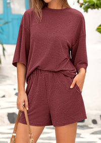 Short Sleeved Top And Casual Shorts 2-Piece Set With Pockets
