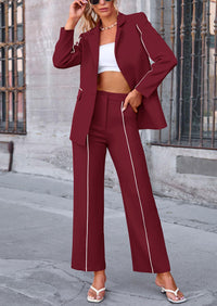 Business Casual Jacket Wide Leg Pants 2 Piece Blazer Sets