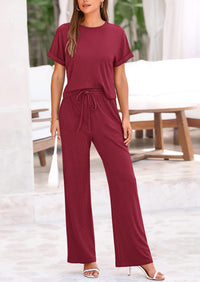 Short Sleeve T-Shirt Wide Leg Pants Two Piece Sets