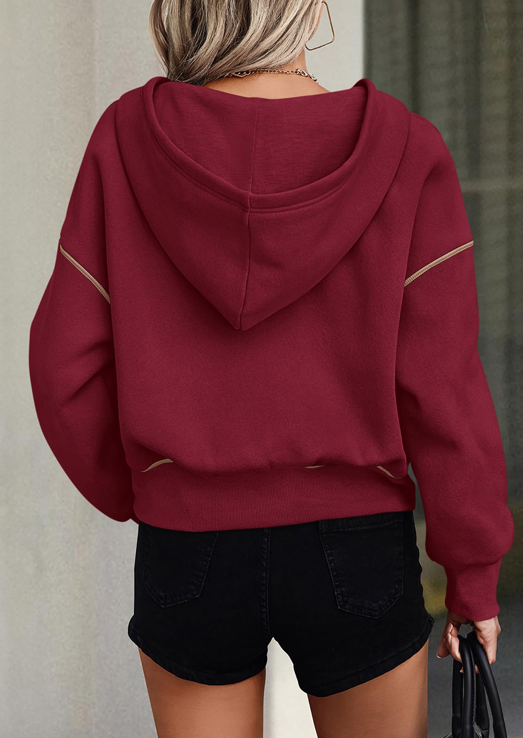 PRETTYGARDEN Women's Hooded Sweatshirts Long Sleeve Half Zip Cropped Hoodie Pullover Winter Fashion Clothes
