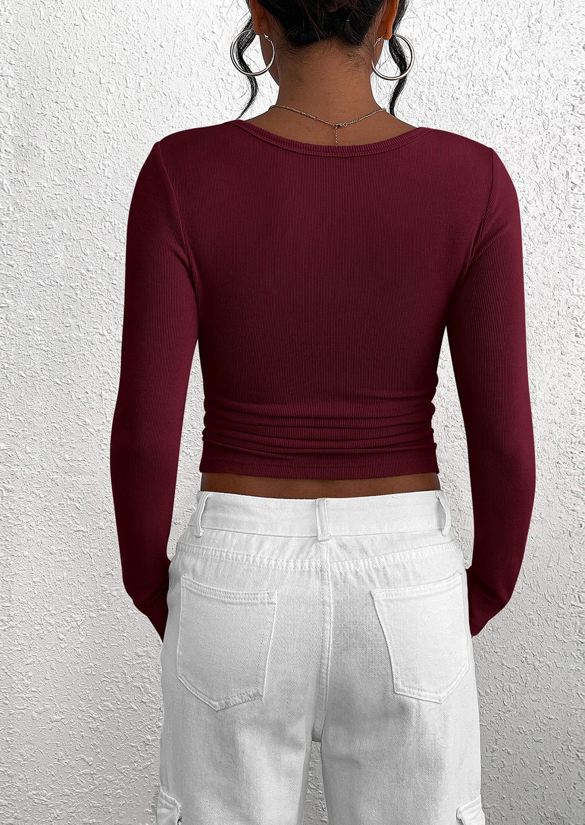 Long Sleeved V-Neck Button Slim Knit Solid Color Casual Shirt