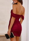 PRETTYGARDEN Off Shoulder Women Ruched Mesh Cocktail Party Bodycon Mini Dresses