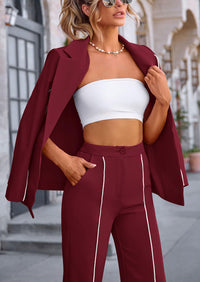 Business Casual Jacket Wide Leg Pants 2 Piece Blazer Sets