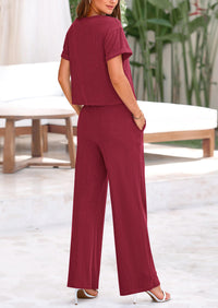 Short Sleeve T-Shirt Wide Leg Pants Two Piece Sets