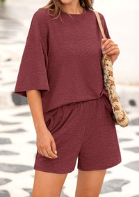 Short Sleeved Top And Casual Shorts 2-Piece Set With Pockets