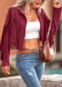 PRETTYGARDEN Women's Fringe Faux Suede Leather Jackets Fashion Tassel Motorcycle Cropped Coats