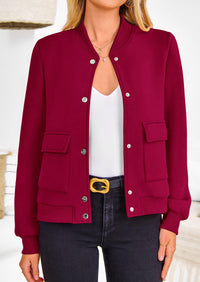 Casual Long Sleeve Button up Lightweight Varsity Bomber Jackets