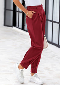 Summer High Waisted Ankle Length Trouser Slacks With Pockets