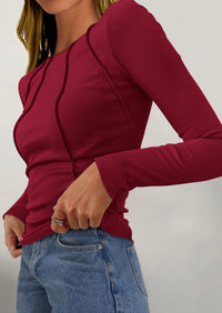Long Sleeved Crop Exposed Casual T-Shirt