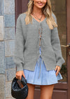 PRETTYGARDEN Women's Tie Front Bow Cardigan Sweaters Chunky Knit Long Puff Sleeve Trendy Fall Winter Jacket Coats