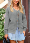 PRETTYGARDEN Women's Tie Front Bow Cardigan Sweaters Chunky Knit Long Puff Sleeve Trendy Fall Winter Jacket Coats