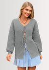 PRETTYGARDEN Women's Tie Front Bow Cardigan Sweaters Chunky Knit Long Puff Sleeve Trendy Fall Winter Jacket Coats