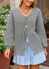 PRETTYGARDEN Women's Tie Front Bow Cardigan Sweaters Chunky Knit Long Puff Sleeve Trendy Fall Winter Jacket Coats