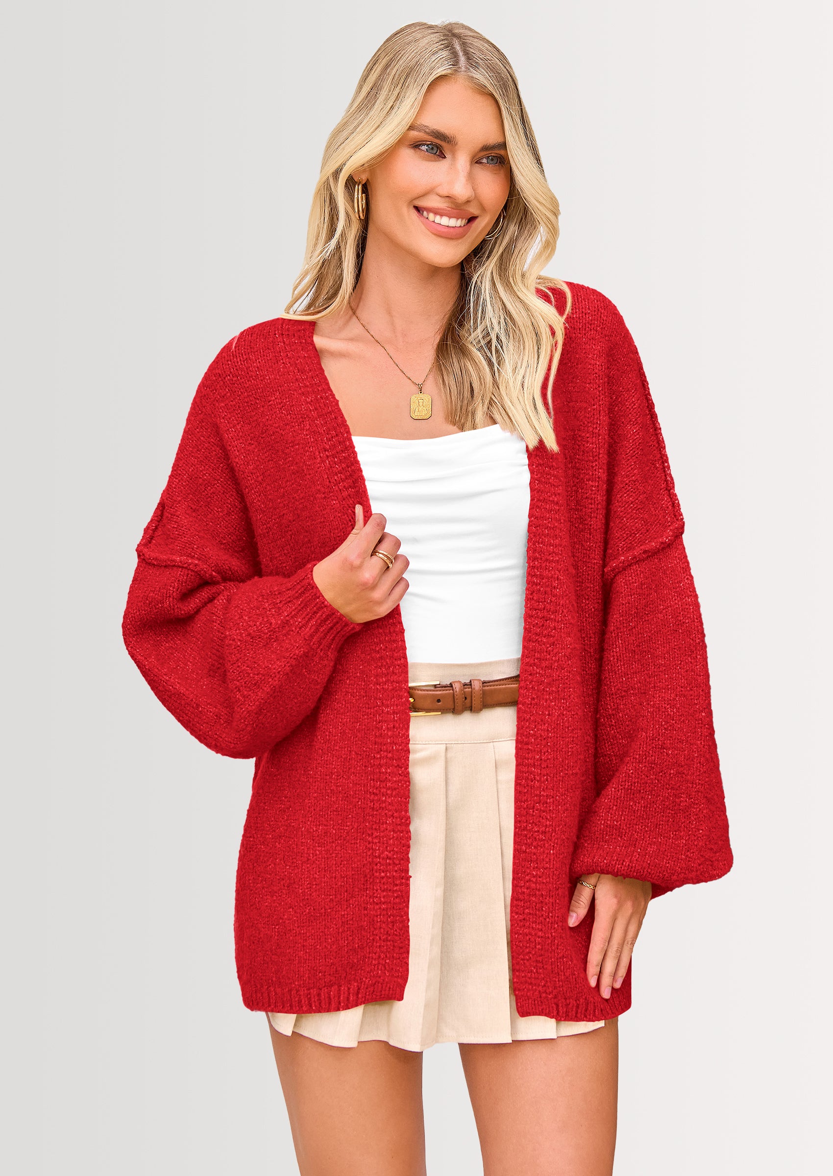PRETTYGARDEN Womens Oversized Cardigan Sweaters Fall Long Lantern Sleeve Knit Open Front Lightweight Sweater