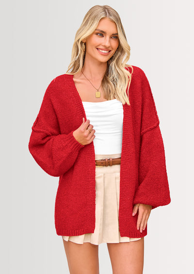 PRETTYGARDEN Womens Oversized Cardigan Sweaters Fall Long Lantern Sleeve Knit Open Front Lightweight Sweater