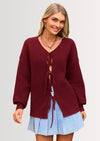 PRETTYGARDEN Women's Tie Front Bow Cardigan Sweaters Chunky Knit Long Puff Sleeve Trendy Fall Winter Jacket Coats