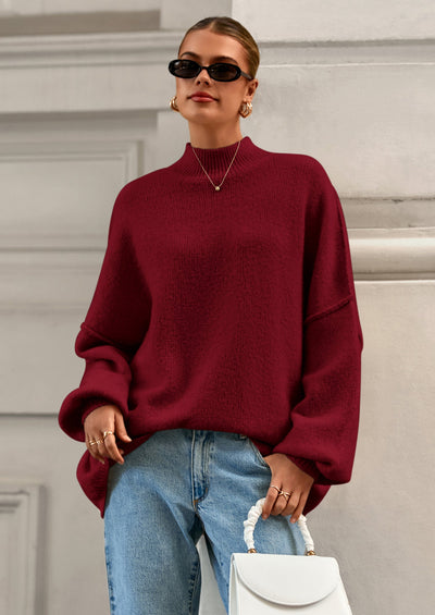 PRETTYGARDEN Women's Fall Oversized Sweaters Chunky Knit Mock Neck Long Sleeve Casual Trendy Pullover Winter Clothes PRETTYGARDEN