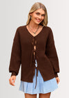 PRETTYGARDEN Women's Tie Front Bow Cardigan Sweaters Chunky Knit Long Puff Sleeve Trendy Fall Winter Jacket Coats
