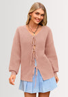 PRETTYGARDEN Women's Tie Front Bow Cardigan Sweaters Chunky Knit Long Puff Sleeve Trendy Fall Winter Jacket Coats