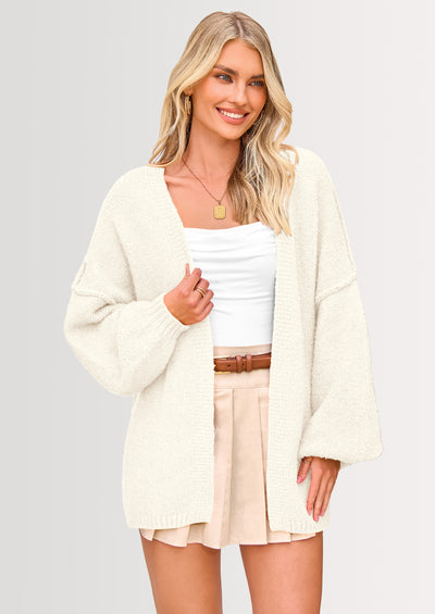 PRETTYGARDEN Womens Oversized Cardigan Sweaters Fall Long Lantern Sleeve Knit Open Front Lightweight Sweater