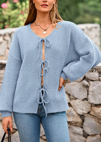 PRETTYGARDEN Women's Tie Front Bow Cardigan Sweaters Chunky Knit Long Puff Sleeve Trendy Fall Winter Jacket Coats
