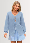 PRETTYGARDEN Women's Tie Front Bow Cardigan Sweaters Chunky Knit Long Puff Sleeve Trendy Fall Winter Jacket Coats
