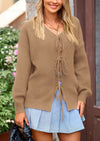 PRETTYGARDEN Women's Tie Front Bow Cardigan Sweaters Chunky Knit Long Puff Sleeve Trendy Fall Winter Jacket Coats