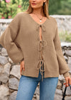 PRETTYGARDEN Women's Tie Front Bow Cardigan Sweaters Chunky Knit Long Puff Sleeve Trendy Fall Winter Jacket Coats