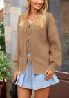 PRETTYGARDEN Women's Tie Front Bow Cardigan Sweaters Chunky Knit Long Puff Sleeve Trendy Fall Winter Jacket Coats