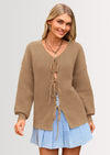 PRETTYGARDEN Women's Tie Front Bow Cardigan Sweaters Chunky Knit Long Puff Sleeve Trendy Fall Winter Jacket Coats