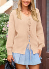 PRETTYGARDEN Women's Tie Front Bow Cardigan Sweaters Chunky Knit Long Puff Sleeve Trendy Fall Winter Jacket Coats