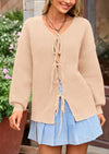 PRETTYGARDEN Women's Tie Front Bow Cardigan Sweaters Chunky Knit Long Puff Sleeve Trendy Fall Winter Jacket Coats