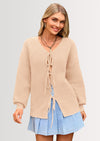 PRETTYGARDEN Women's Tie Front Bow Cardigan Sweaters Chunky Knit Long Puff Sleeve Trendy Fall Winter Jacket Coats