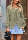 PRETTYGARDEN Women's Tie Front Bow Cardigan Sweaters Chunky Knit Long Puff Sleeve Trendy Fall Winter Jacket Coats