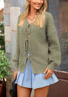 PRETTYGARDEN Women's Tie Front Bow Cardigan Sweaters Chunky Knit Long Puff Sleeve Trendy Fall Winter Jacket Coats