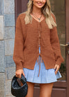PRETTYGARDEN Women's Tie Front Bow Cardigan Sweaters Chunky Knit Long Puff Sleeve Trendy Fall Winter Jacket Coats