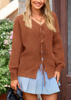 PRETTYGARDEN Women's Tie Front Bow Cardigan Sweaters Chunky Knit Long Puff Sleeve Trendy Fall Winter Jacket Coats