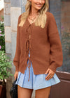 PRETTYGARDEN Women's Tie Front Bow Cardigan Sweaters Chunky Knit Long Puff Sleeve Trendy Fall Winter Jacket Coats
